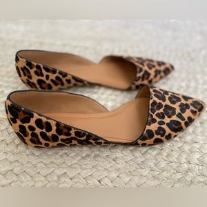 J Crew Zoe D’orsay Calf Hair Leopard Print Pointed Toe Flats, US size 8, EUC
